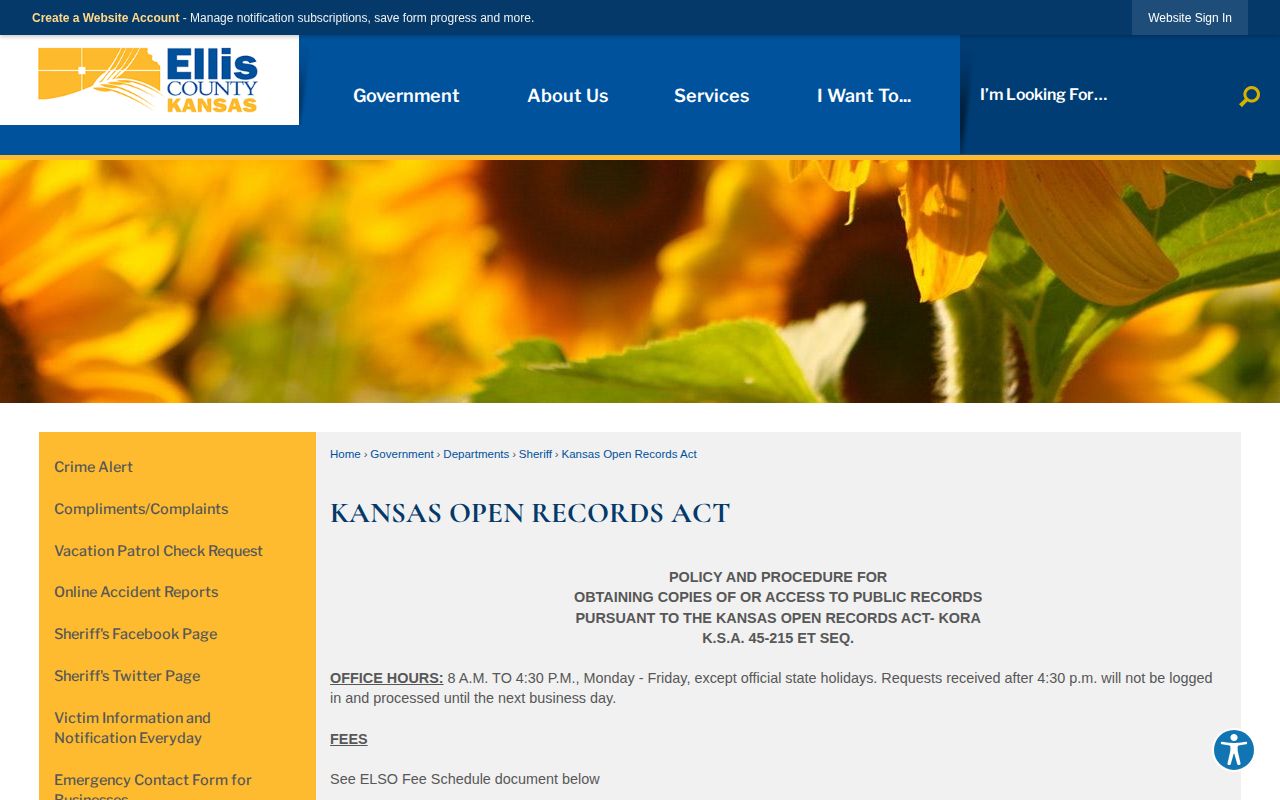 Ellis County booking photo records request page