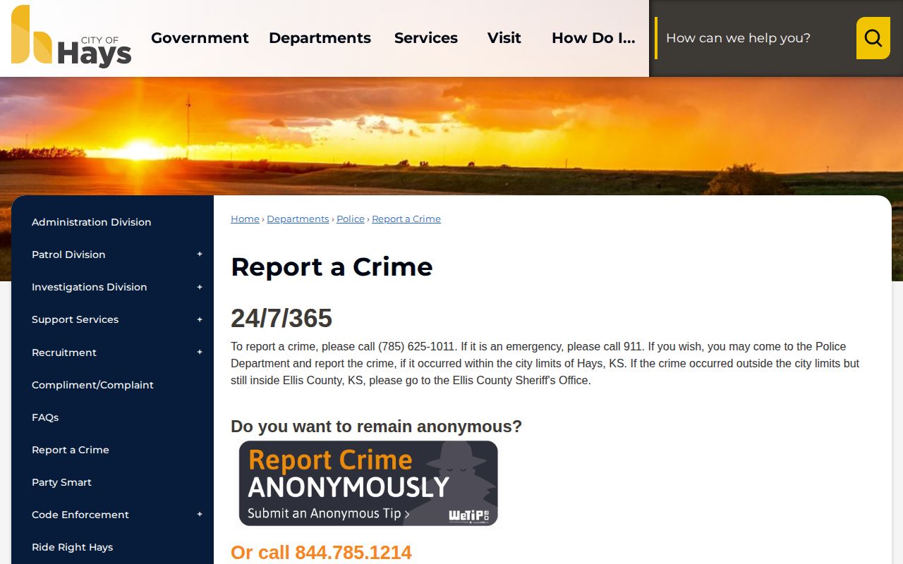 Ellis County wanted tip reporting route